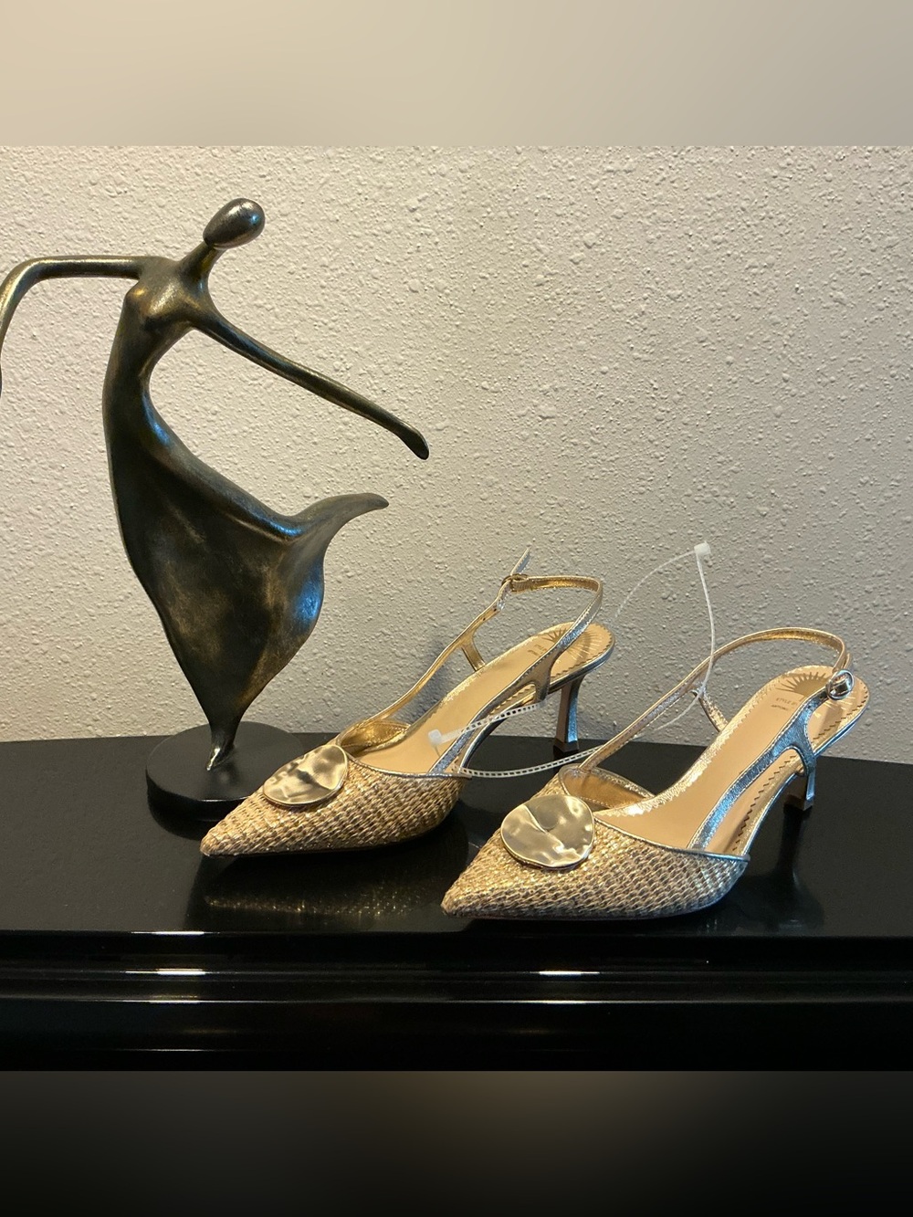 ANTONIO MELANI Metallic Gold Woven Slingback Pointed Heels